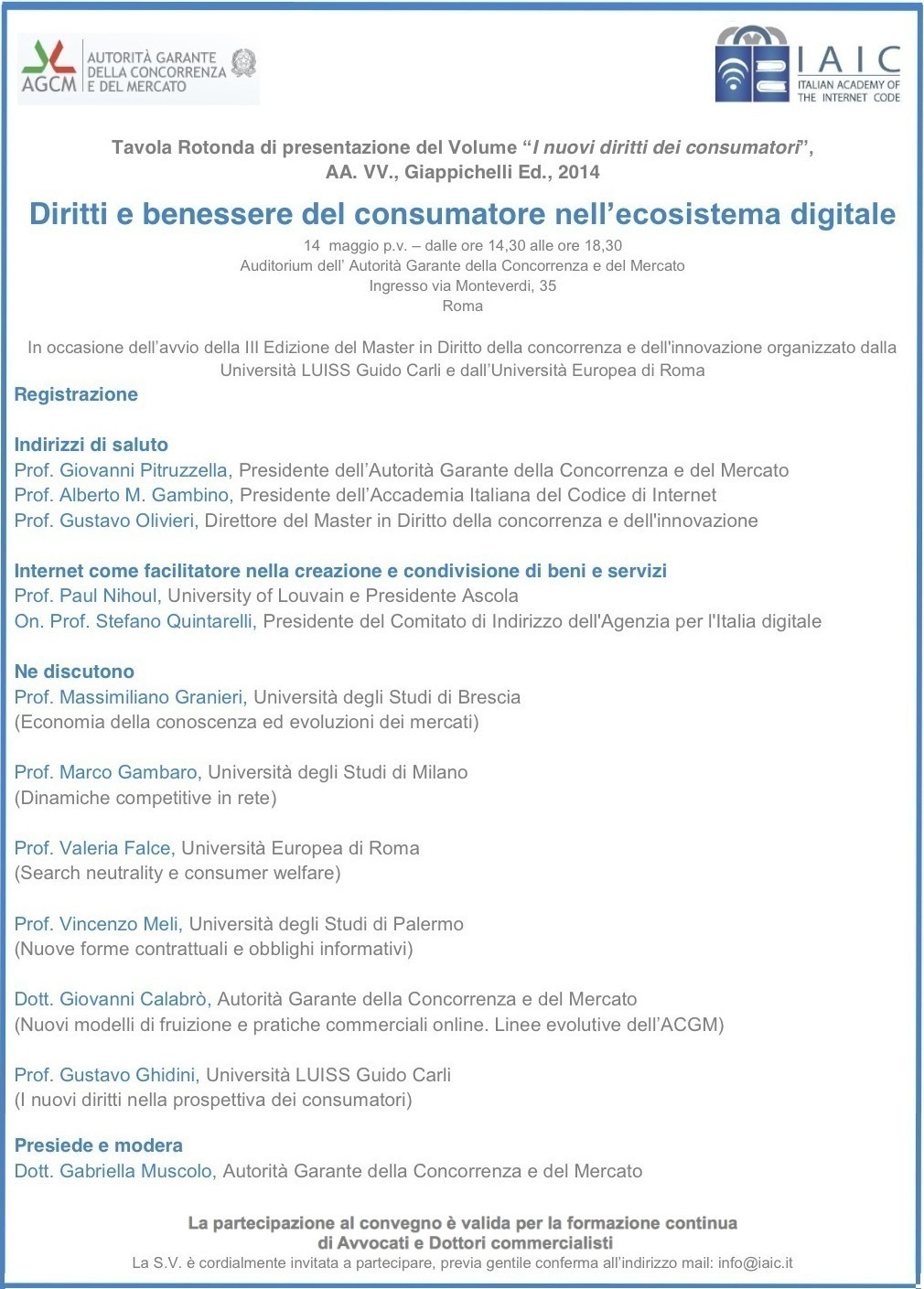 Locandina Diritti e benessere del consumatore nell'ecosistema digitale - Roma, 14 maggio 2015
