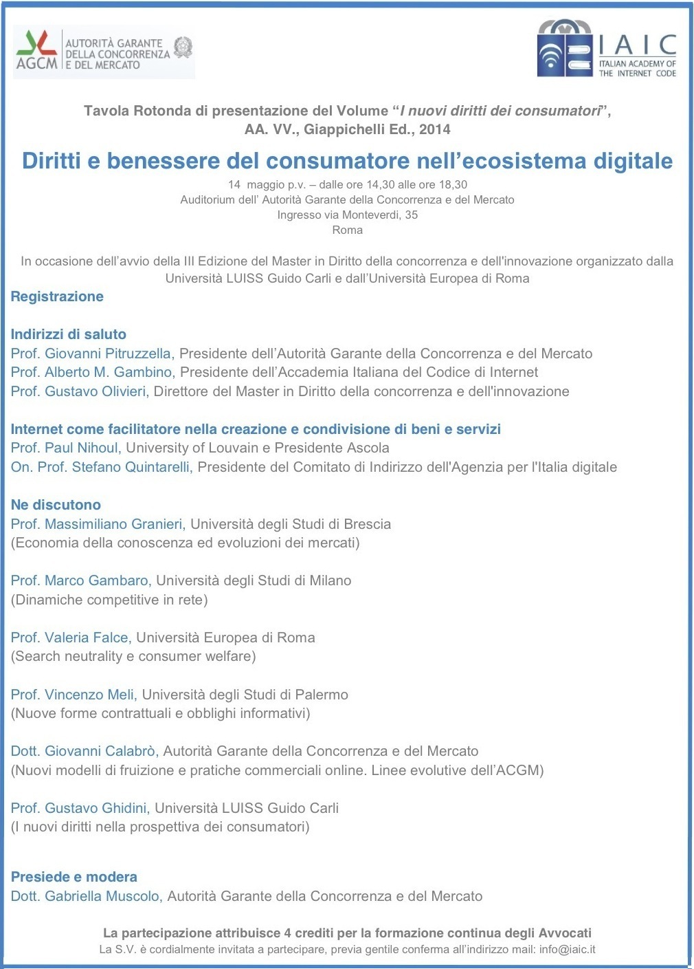 Locandina Diritti e benessere del consumatore nell'ecosistema digitale - Roma, 14 maggio 2015