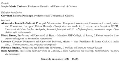 Il Consumatore Di Servizi Finanziari Nella Crisi Globale - Imperia, 20 Novembre 2015