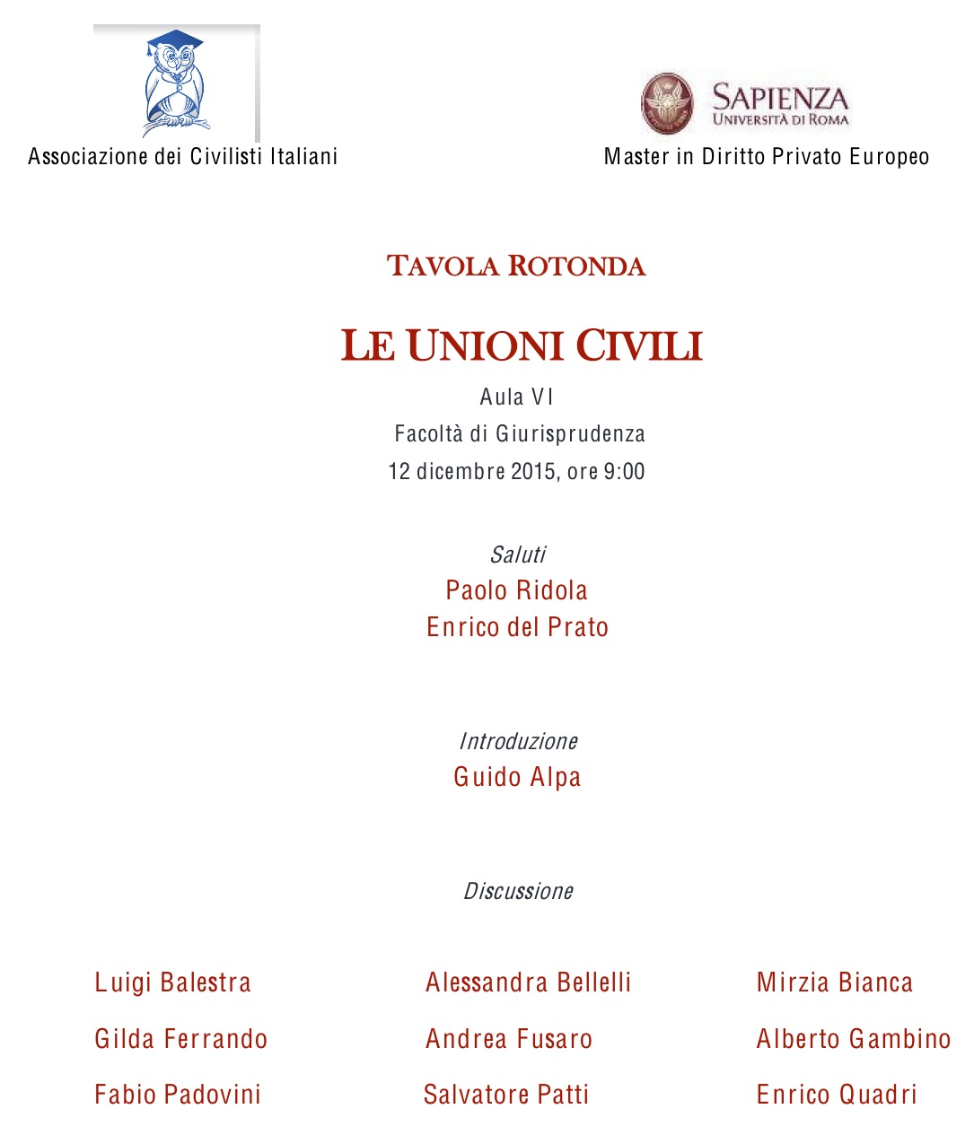 Le unioni civili - Roma, 12 dicembre 2015