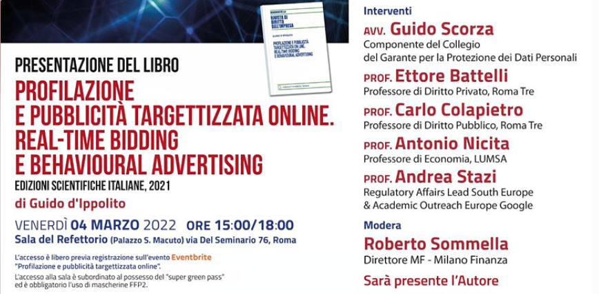 Presentazione del libro di Guido d’Ippolito: “Profilazione e pubblicità targettizzata online. Real-Time Bidding e behavioural advertising”