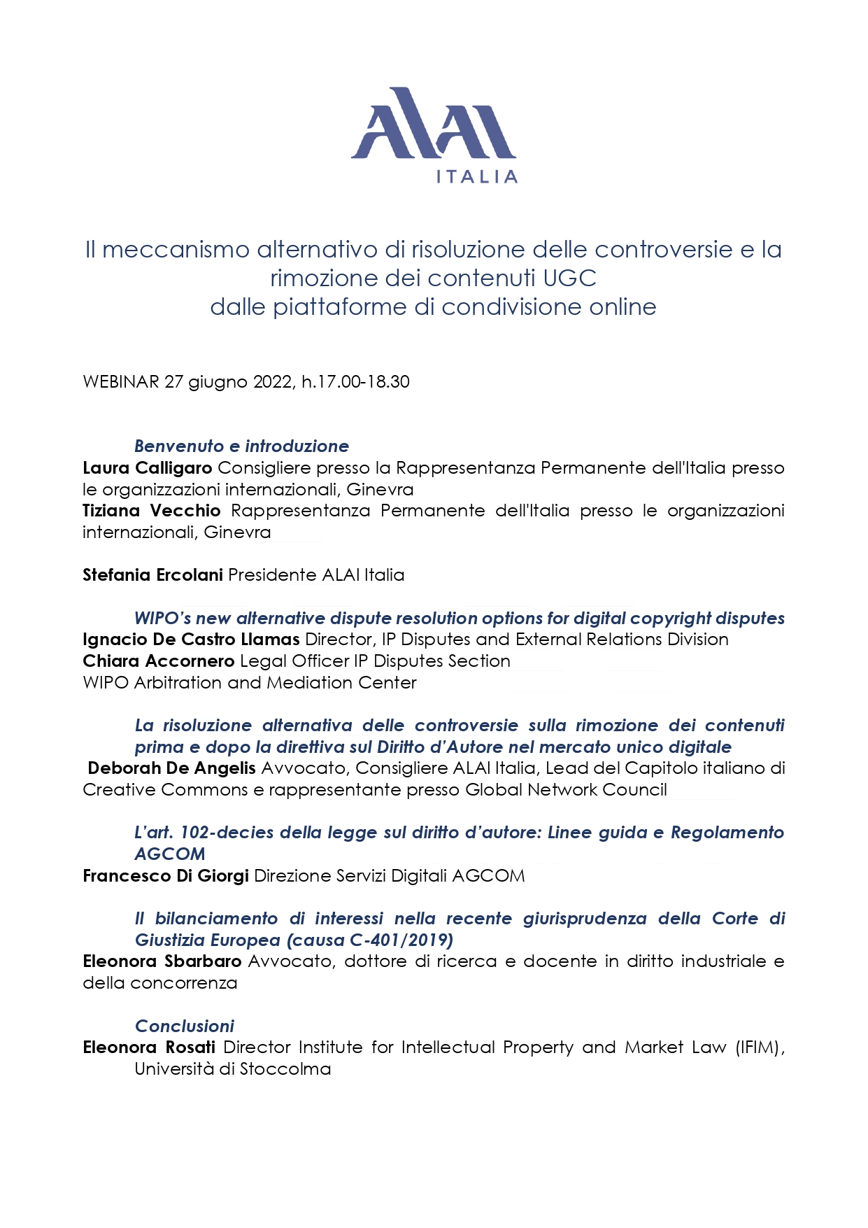 Il meccanismo alternativo di risoluzione delle controversie e la rimozione dei contenuti UGC dalle piattaforme di condivisione online