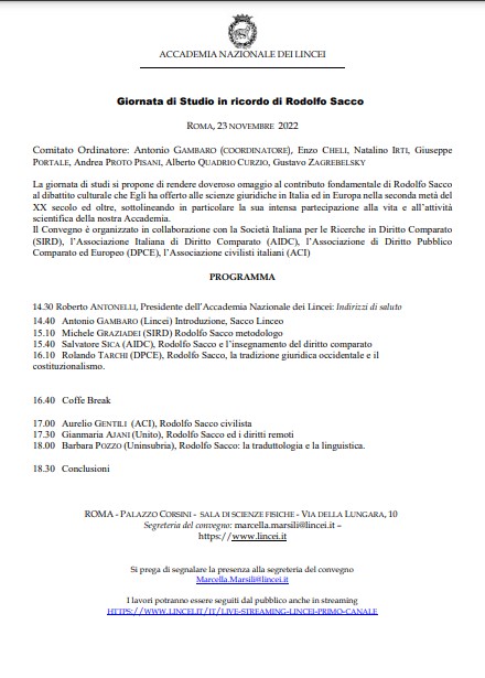 Giornata di Studio in ricordo di Rodolfo Sacco