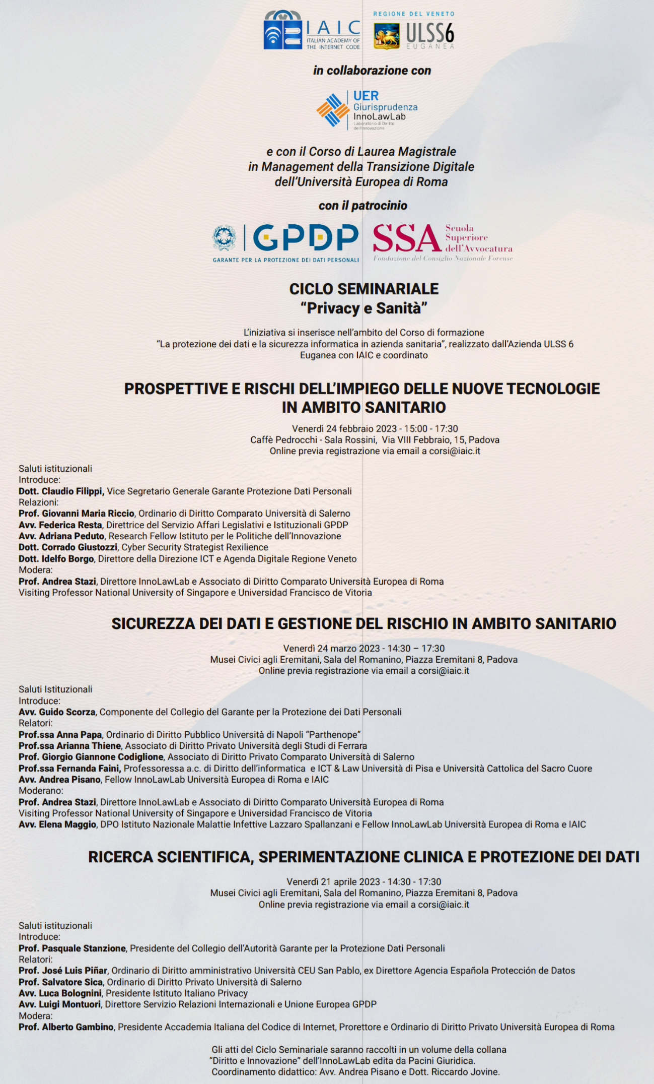 Seminari del Ciclo “Privacy e Sanità”