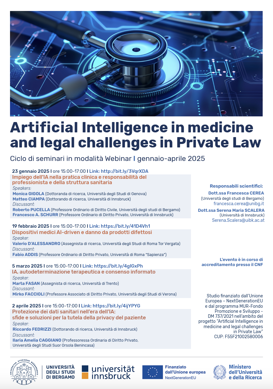 Artificial Intelligence in medicine and legal challenges in Private Law. Ciclo di seminari in modalità Webinar I gennaio-aprile 2025