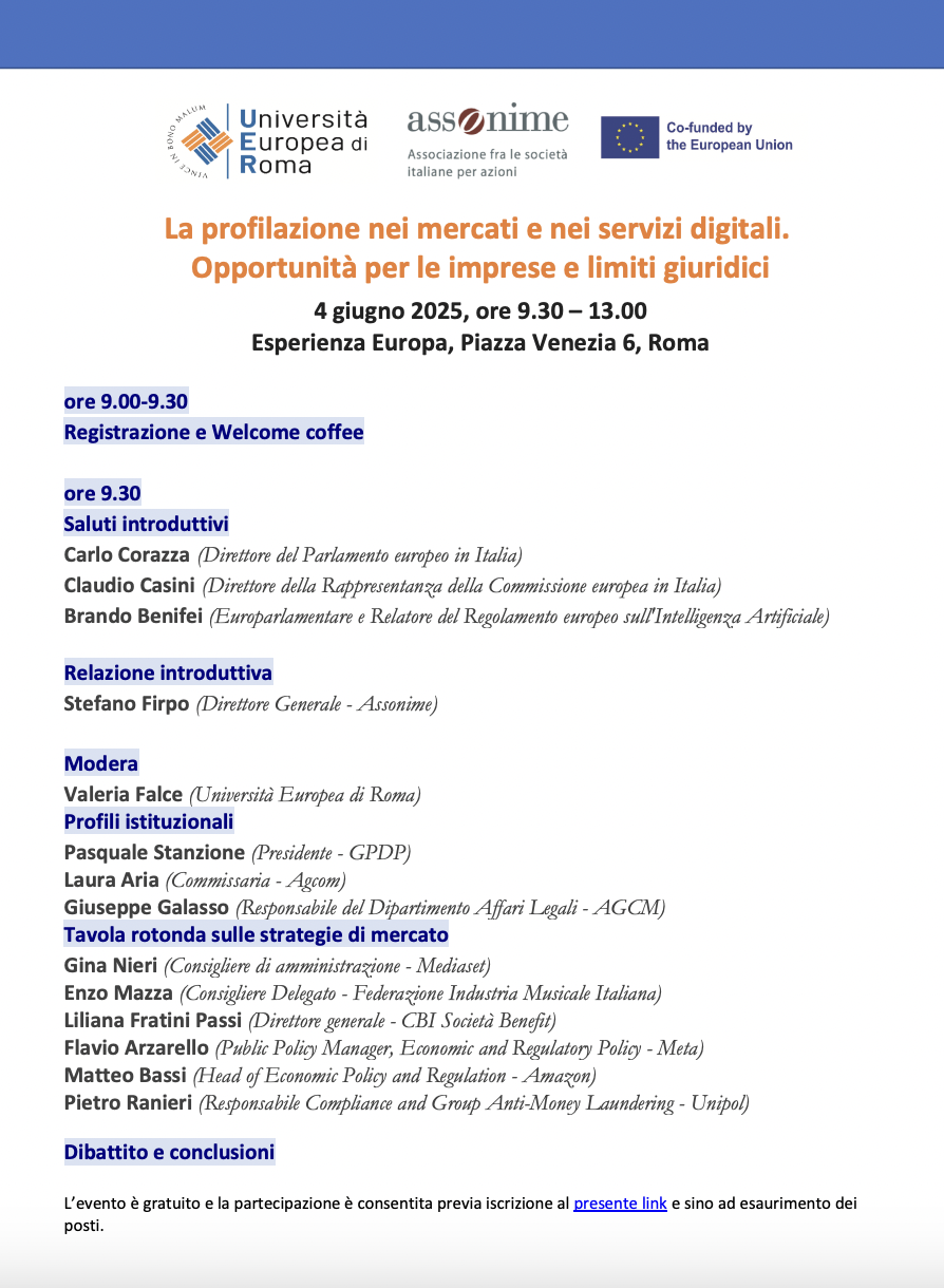 La profilazione nei mercati e nei servizi digitali. Opportunità per le imprese e limiti giuridici