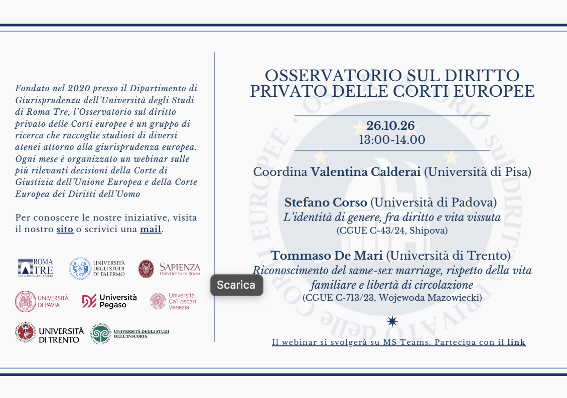 Osservatorio sul diritto privato delle Corti europee